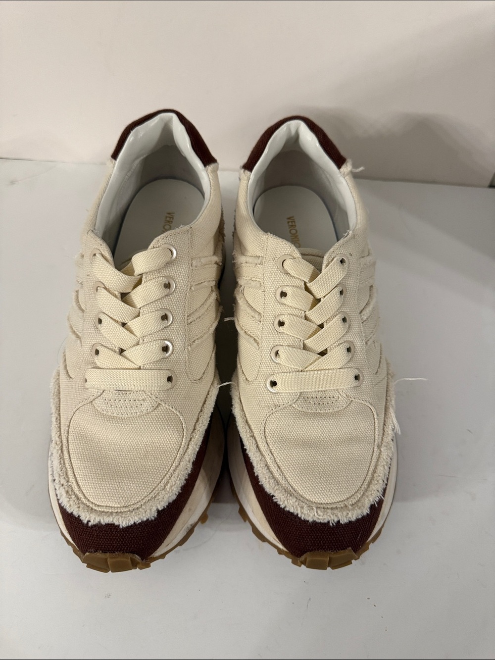 Veronica Beard Cream and Brown Athletic Sneakers